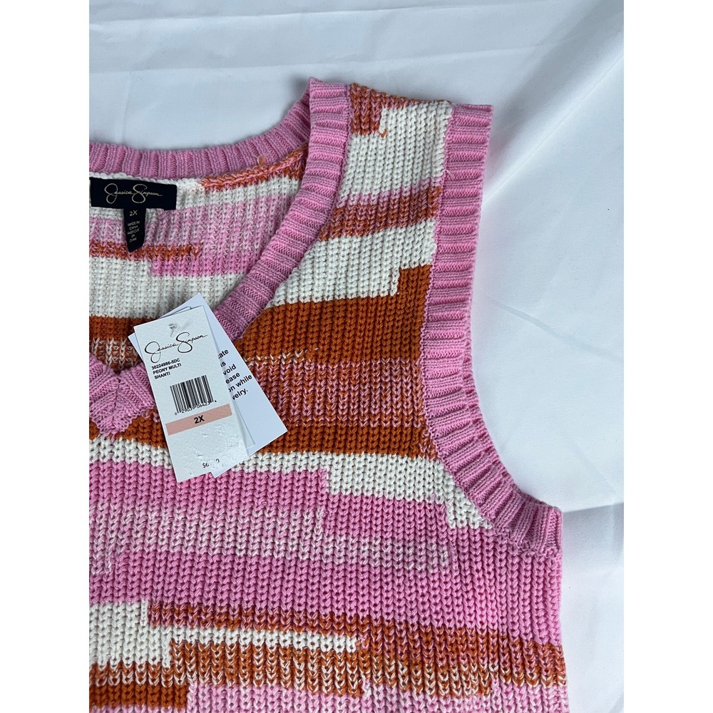 Jessica Simpson Women's 2X‎ Sleeveless Knit Sweater Top Striped Pullover
